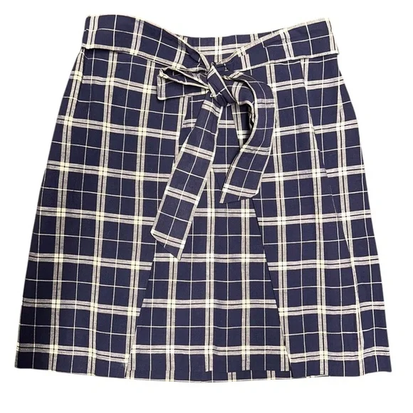 NWT Madewell Linen Blend Skirt Blue Plaid Tie-Front Academia Mini ~ Sz S - Picture 2 of 8